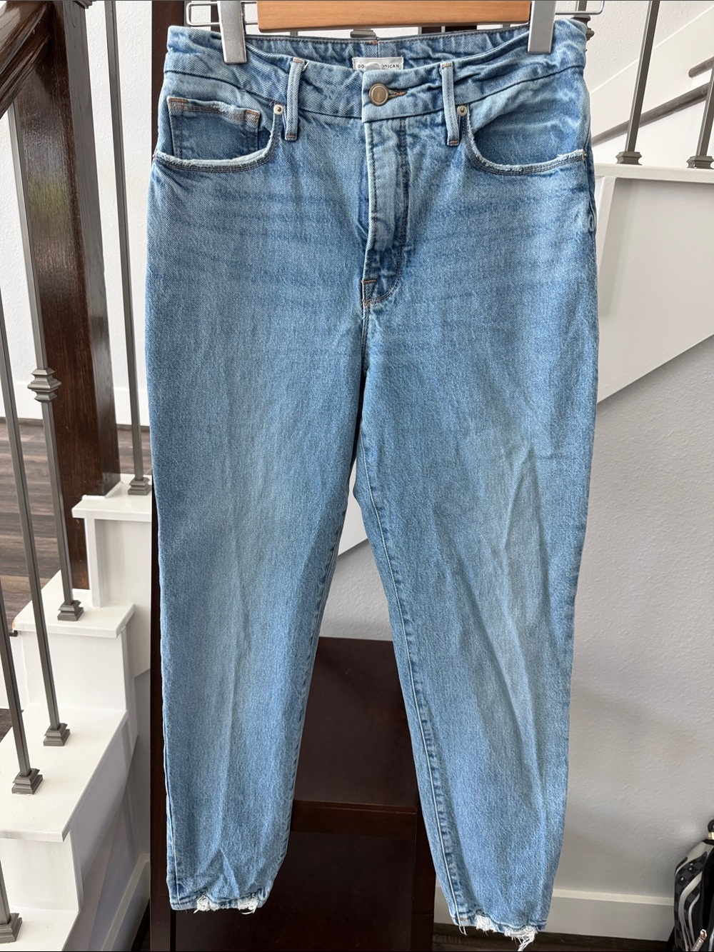 Good American Light Blue High-Waist Straight Leg Ankle Jeans